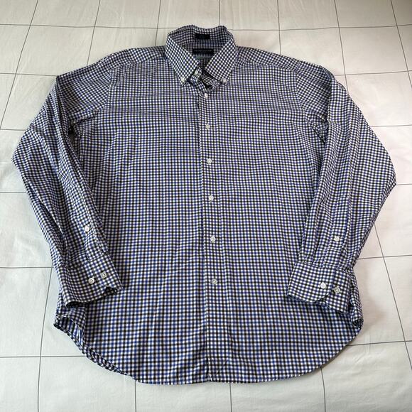 Peter Millar Collection Shirt Mens Large Blue Checkered Button Down Egyptian - Picture 1 of 9